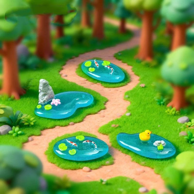 Bonsai Garden With Koi Pond - (BF06) ของตกแต่งบ่อเรซิ่นขนาดเล็ก ลายเป็ดโคอิ ดอกบัว พื้นผิวเรียบเนียน สำหรับตกแต่งสวน
