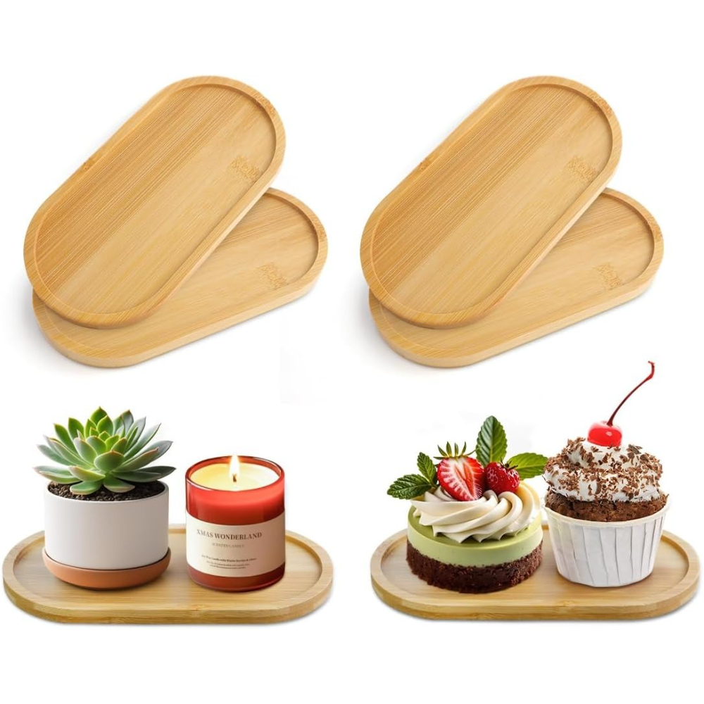 ถาดรองกระถางต้นไม้ไม้ไผ่ 4 ชิ้ - Drip Tray Saucer บทวิจารณ์และราคา